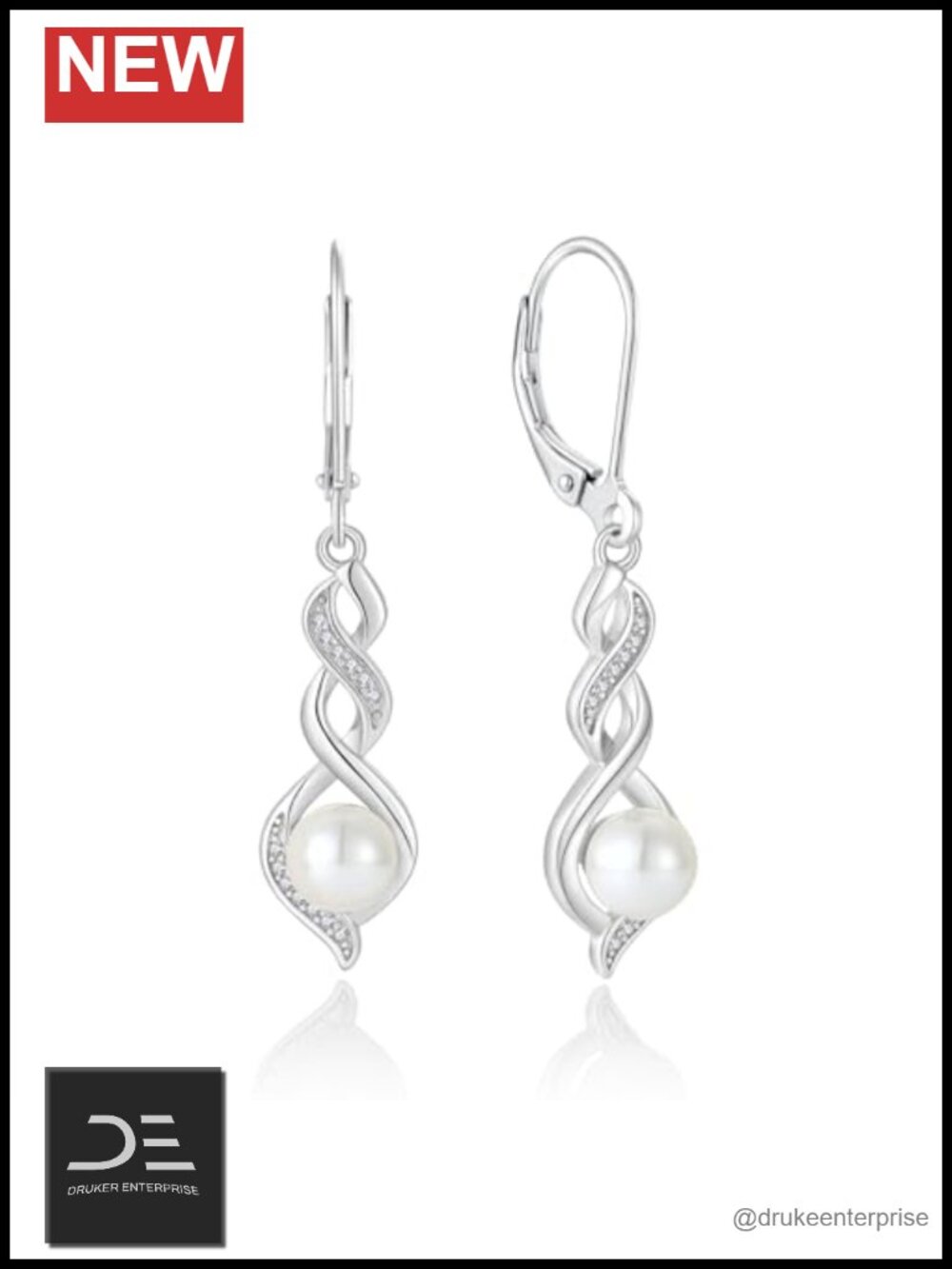 Sterling Silver Pearl Dangle Drop Leverback Earrings 6mm Infinity